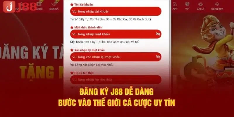 Đăng Ký J88 – Trải Nghiệm Cá Cược Tuyệt Vời Nhất 2025 1 Nắm rõ các điều kiện đăng ký J88 để quy trình thực hiện dễ dàng hơn.